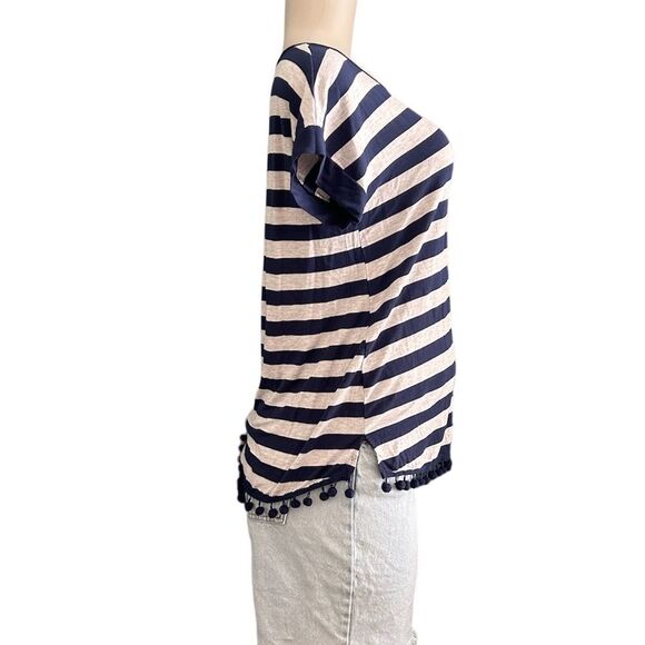 Cable & Gauge Blue and Gray Stripped Pom Pom Short Sleeve Shirt Size Small - Picture 4 of 7